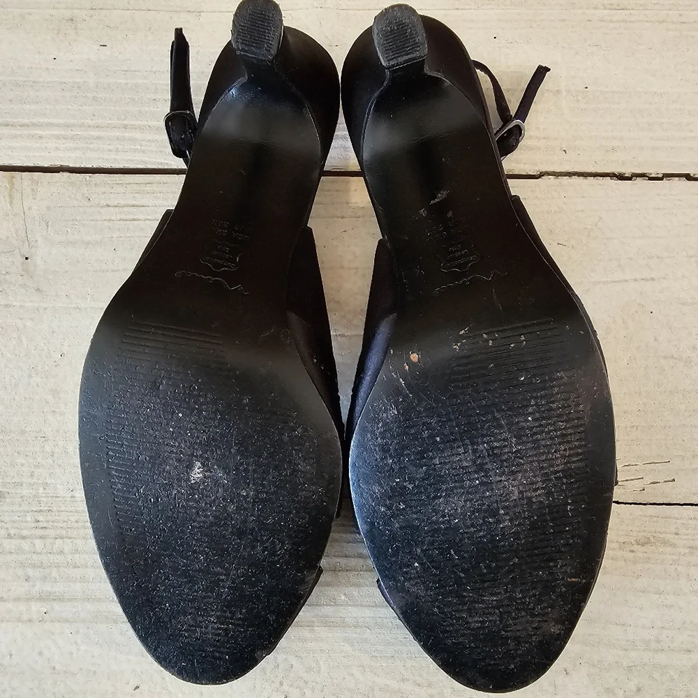 Nina "Camille" black satin & crystal peep toe slingback heels Size 6-1/2M - Picture 5 of 10